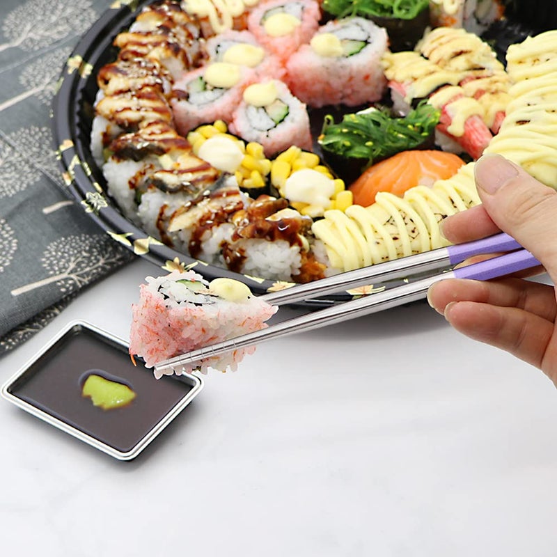 MUYOS Stainless Steel Chopsticks Reusable Multicolor Lightweight 304 Metal Chopsticks Dishwasher Safe - 5 Pairs (Purple) - Image 2